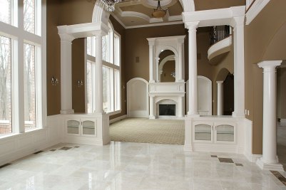 10-2-story marble tiled Dining Room  with Great Room beyond.