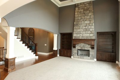 4-Great Room with fireplace, Casa di Sassi barnstone in Cremona & Chesapeake color