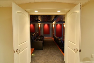 14-Double doors open to lower level theater room