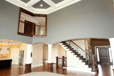 9-Open site lines from Great Room to Entry Foyer, Kitchen, and stairwell with view to 2nd floor Overlook