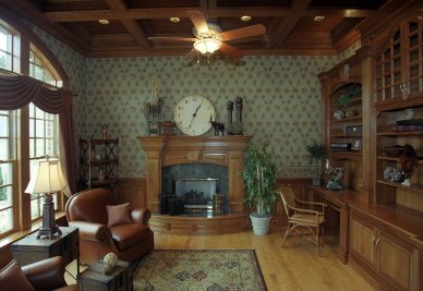 13-Study with stained wood coffered ceiling and built-ins