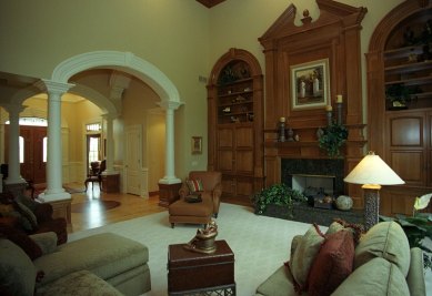 8-Great room fireplace with overmantel and built-ins on each side