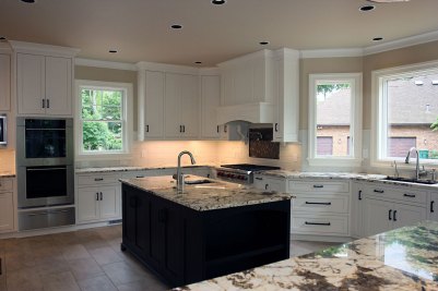 8-Dover White maple cabinetry with center island