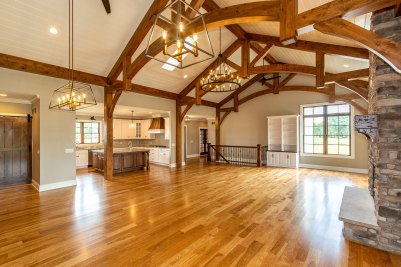 5-Painted knotty pine ceiling with timber framing